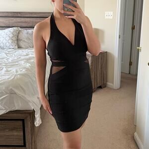 Y2K Black Banded Illusion Sleeveless Halter Bodycon Dress